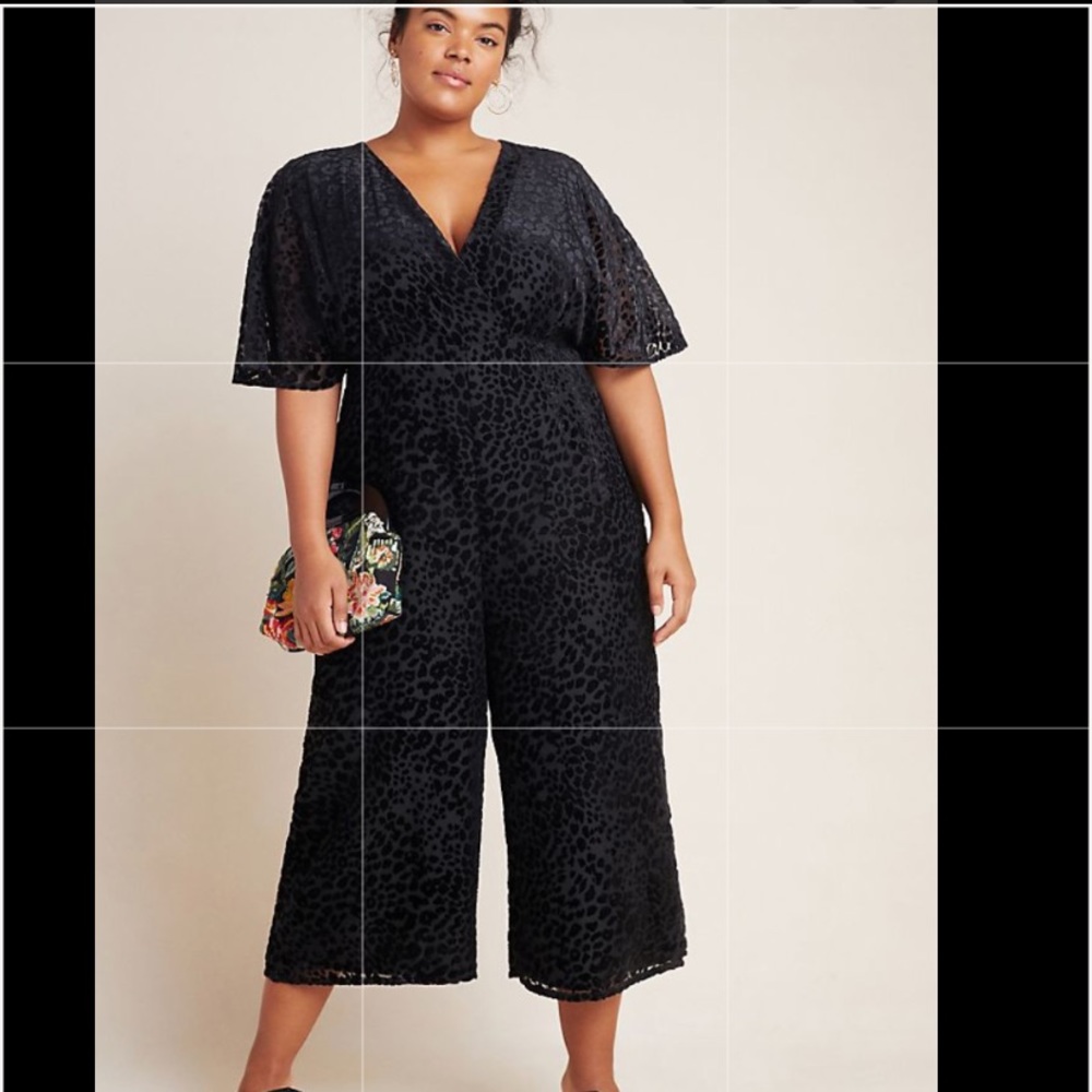 Anthropologie black CERISE BURNOUT VELVET JUMPSUIT